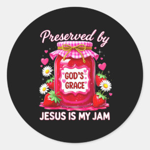 Jesus My Jam Strawberry Coquette Nk Preserved God’ Classic Round Sticker