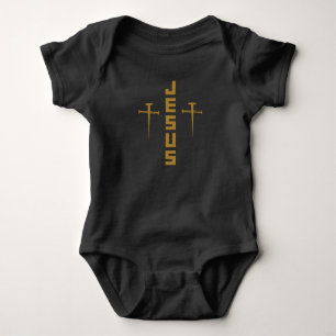 JESUS Nail Cross Christian Faith For Believers GLD Baby Bodysuit