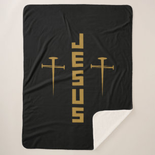 JESUS Nail Cross Christian Faith For Believers GLD Sherpa Blanket