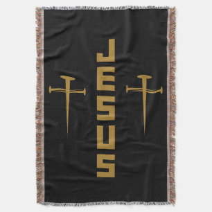 JESUS Nail Cross Christian Faith For Believers GLD Throw Blanket