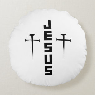 JESUS Nail Cross Christian Faith For Believers Round Cushion