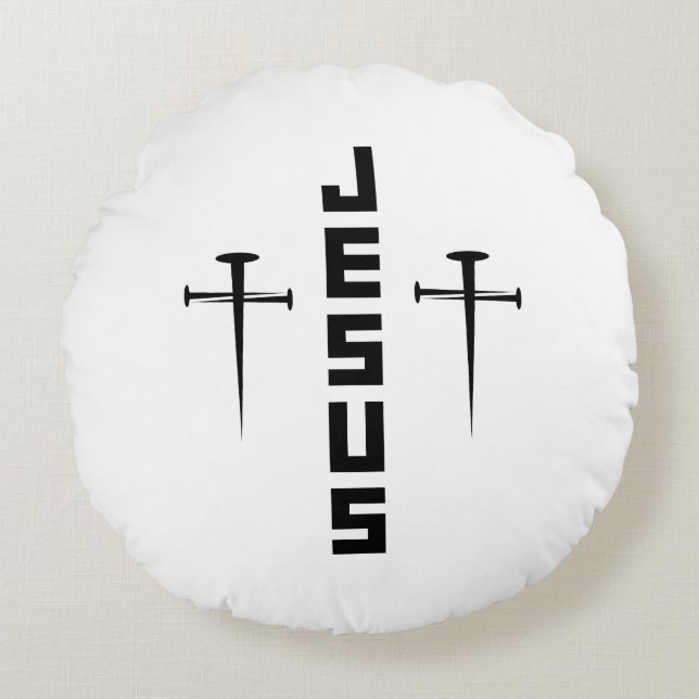 JESUS Nail Cross Christian Faith For Believers Round Cushion (Front)
