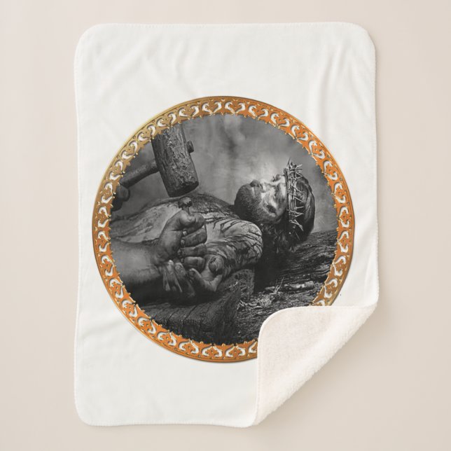 Jesus Nailed with his arms and hands being fasten Sherpa Blanket (Front)