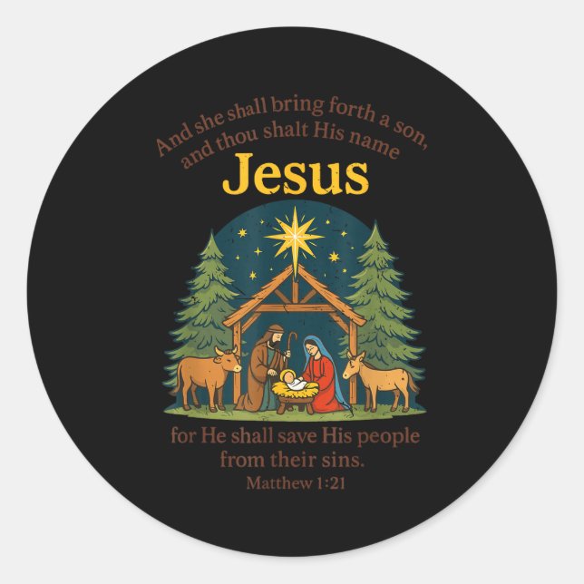 Jesus Nativity Christian Christmas Bible Pjs Toddl Classic Round Sticker (Front)