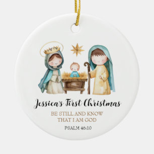 Jesus Nativity Scene Bible Verse First Christmas Ceramic Tree Decoration