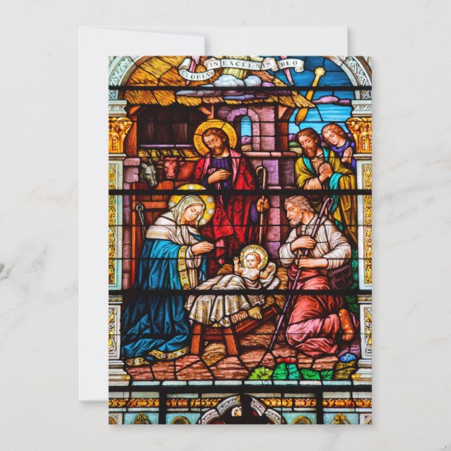 Jesus Nativity Scene in Stained Glass Holiday Card (Front)