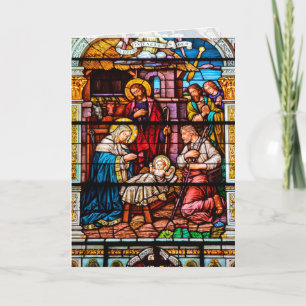 Jesus Nativity Scene in Stained Glass Holiday Card