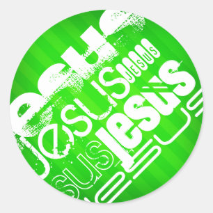 Jesus; Neon Green Stripes Classic Round Sticker