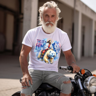 Jesus on a polar bear in mountains T-Shirt