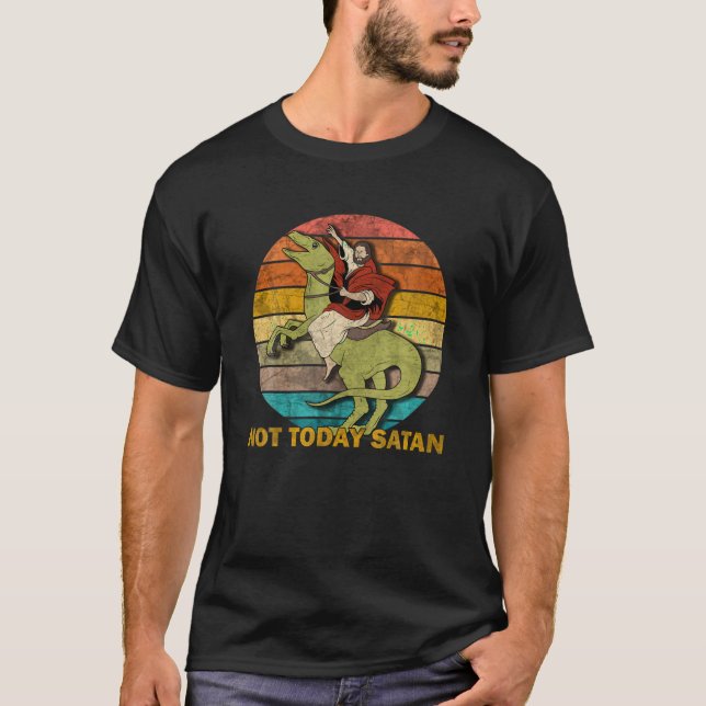 Jesus On A Raptor Retro Jesus Riding Dinosaur T Sh T-Shirt (Front)