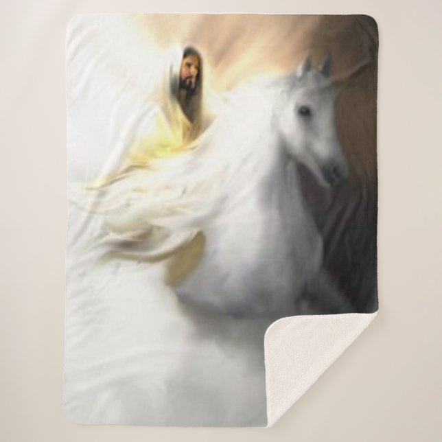 Jesus on a White Horse Sherpa Blanket (Front)