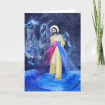 Jesus on blue water with galaxy and outerspace