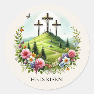 Jesus on Cross He is Risen Easter Classic Round Sticker
