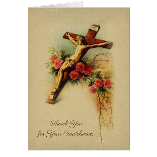 Jesus on Crucifix Catholic Condolence Thank You (Front)