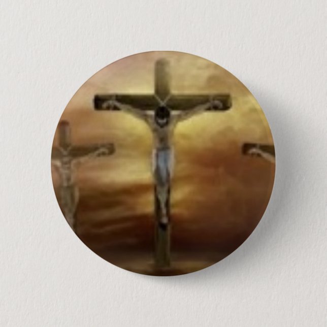 JESUS ON THE CROSS 6 CM ROUND BADGE (Front)