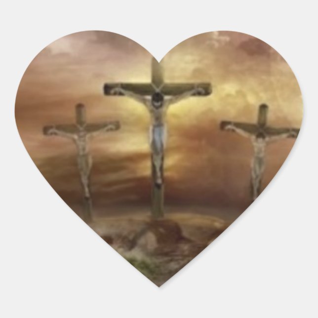 JESUS ON THE CROSS HEART STICKER (Front)