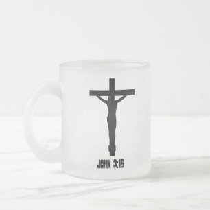 Jesus on the Cross John 3:16 Frosted Glass Coffee Mug