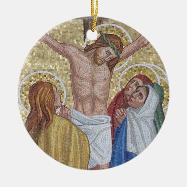 Jesus on the cross mosaic religious art ornament (Front)
