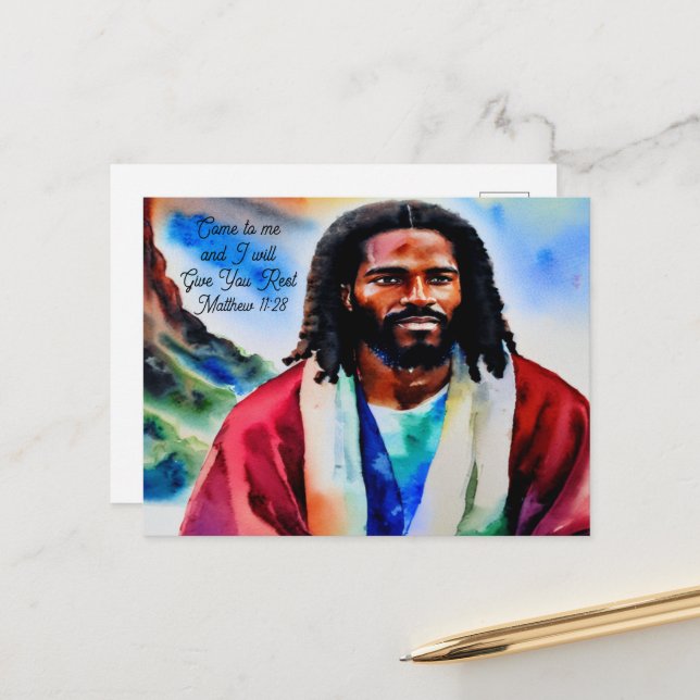Jesus on the Mountain Top Watercolor Postcard (Front/Back In Situ)