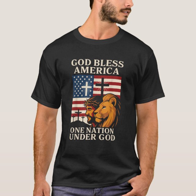 Jesus One Nation Under God Flag 4th July Christian T-Shirt (Front)