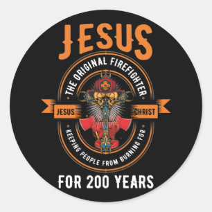 Jesus Original Firefighter Faith Cross Christian Classic Round Sticker
