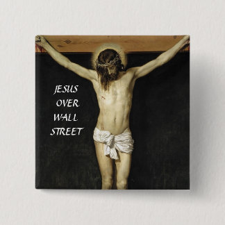JESUS OVER WALL STREET 15 CM SQUARE BADGE