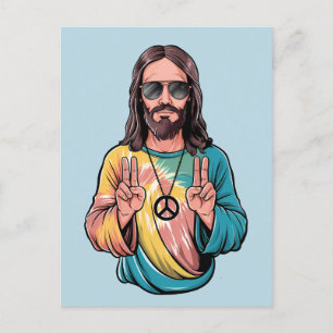 Jesus peace hippie postcard