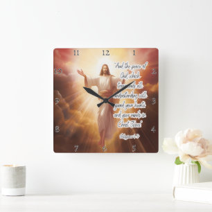 Jesus: Peace, Understanding, Philippians Square Wall Clock