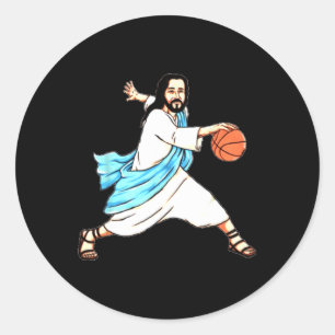 Jesus Play Basketball Fun Christmas  Classic Round Sticker