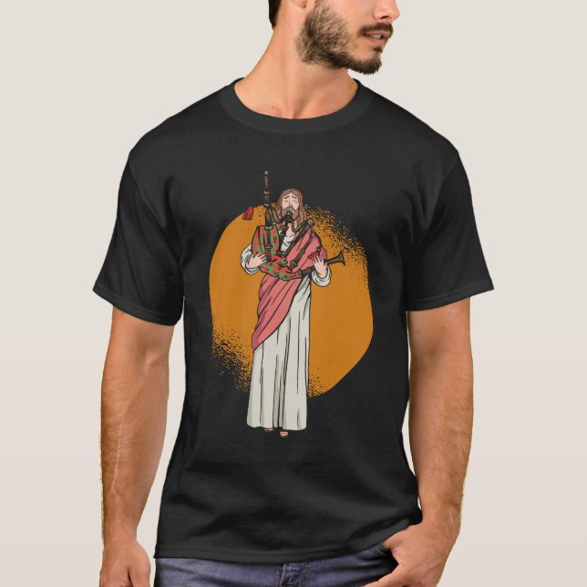Jesus Playing Bagpipes - Bagpipe Scottish Music T-Shirt (Front)