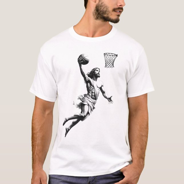 Jesus Playing Basketball Vintage Retro 90s T-Shirt (Front)