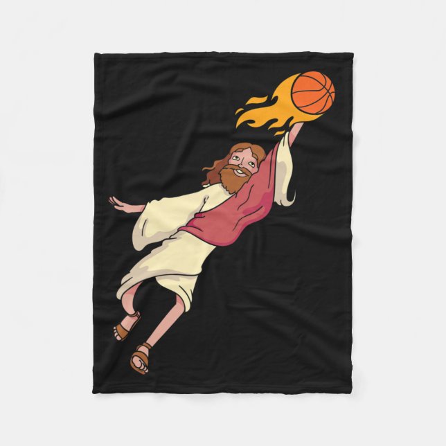 Jesus Playing Bysketbyll  Fleece Blanket (Front)
