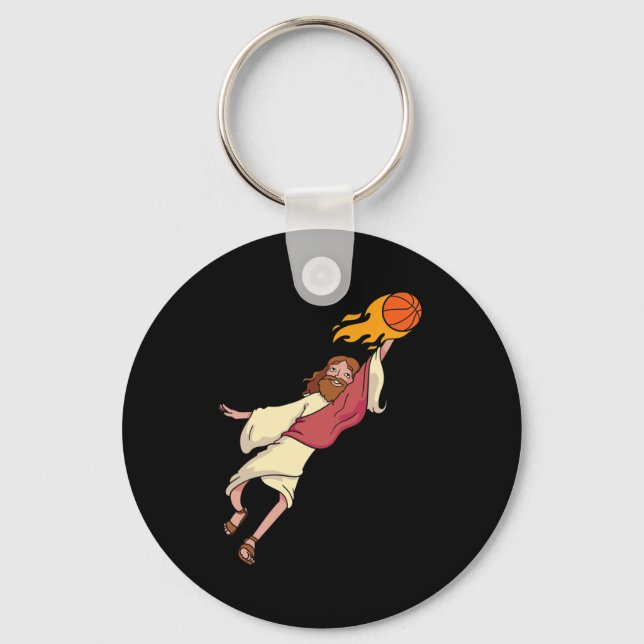 Jesus Playing Bysketbyll  Key Ring (Front)
