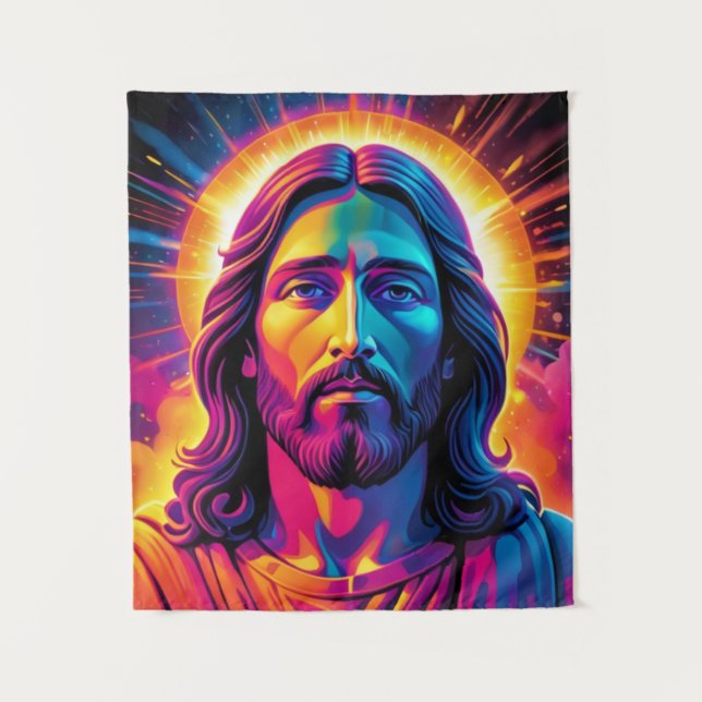 Jesus portrait in Neon Bold style Tapestry (Front)