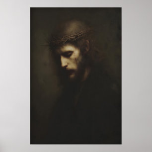 Jesus Portrait With Crown Of Thorns, Christian Poster