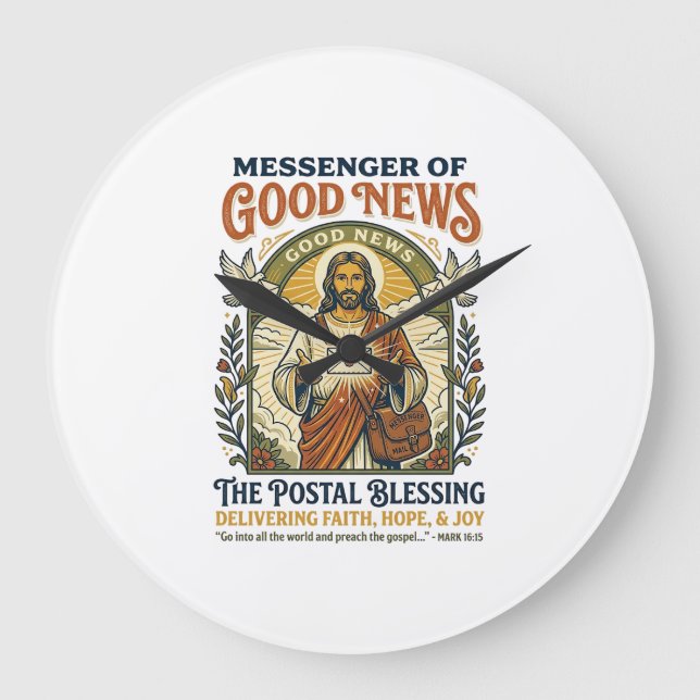 Jesus Postal Worker Delivery Shirt Faith Based Des Large Clock (Front)