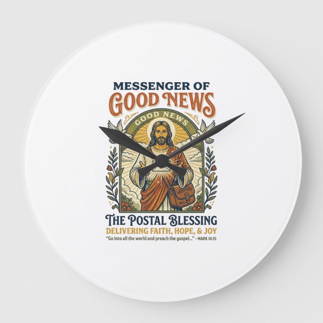 Jesus Postal Worker Delivery Shirt Faith Based Des Large Clock (Front)