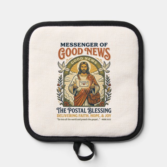 Jesus Postal Worker Delivery Shirt Faith Based Des Pot Holder (Front)