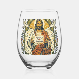 Jesus Postal Worker Delivery Shirt Faith Based Des Stemless Wine Glass