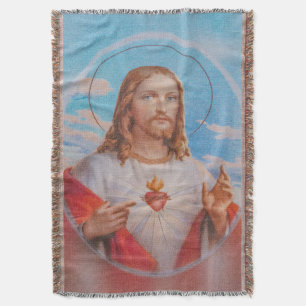 Jesus prayer traditional woven jacquard tapestry throw blanket