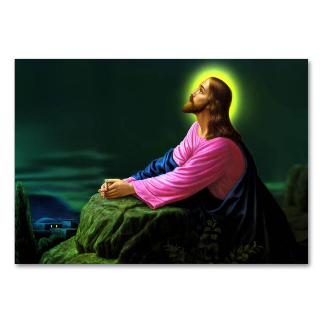Jesus Praying Catholic Poster Greetingscard Table Number (Front)