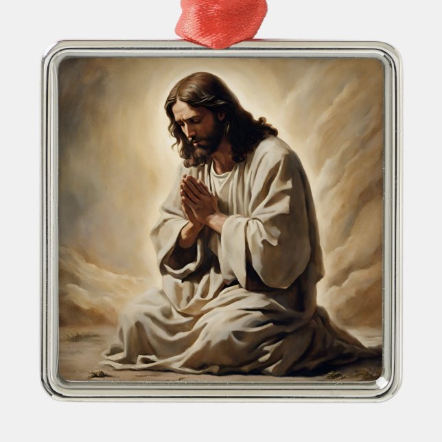 Jesus Praying Christmas Ornament (Front)