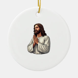 Jesus Praying Hands Vintage Engraving Tee 2 Ceramic Tree Decoration