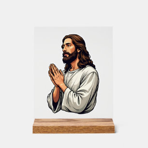 Jesus Praying Hands Vintage Engraving Tee Acrylic Sign