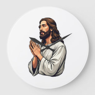 Jesus Praying Hands Vintage Engraving Tee Large Clock