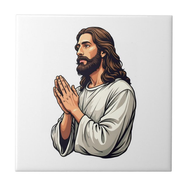 Jesus Praying Hands Vintage Engraving Tee Tile (Front)