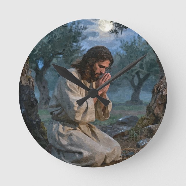 Jesus Praying Round Clock (Front)