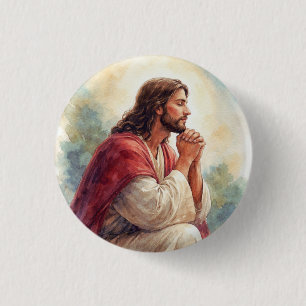 Jesus Praying Watercolor Art Christian Faith 3 Cm Round Badge