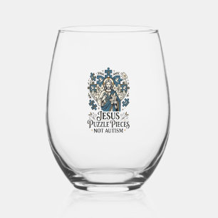 Jesus Puzzle Pieces Not Autism Jesus Puzzle Pieces Stemless Wine Glass