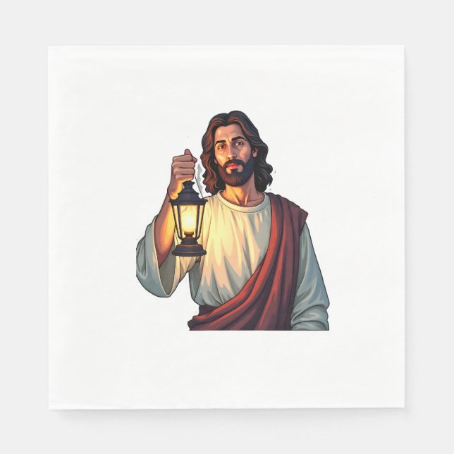 Jesus Quiet Lantern Vintage Engraving Tee Napkin (Front)
